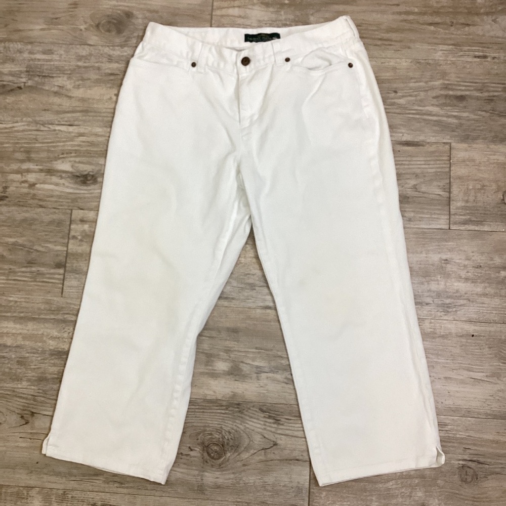 Ralph Lauren Women’s White Denim Pants Cropped Straight Cut Jeans